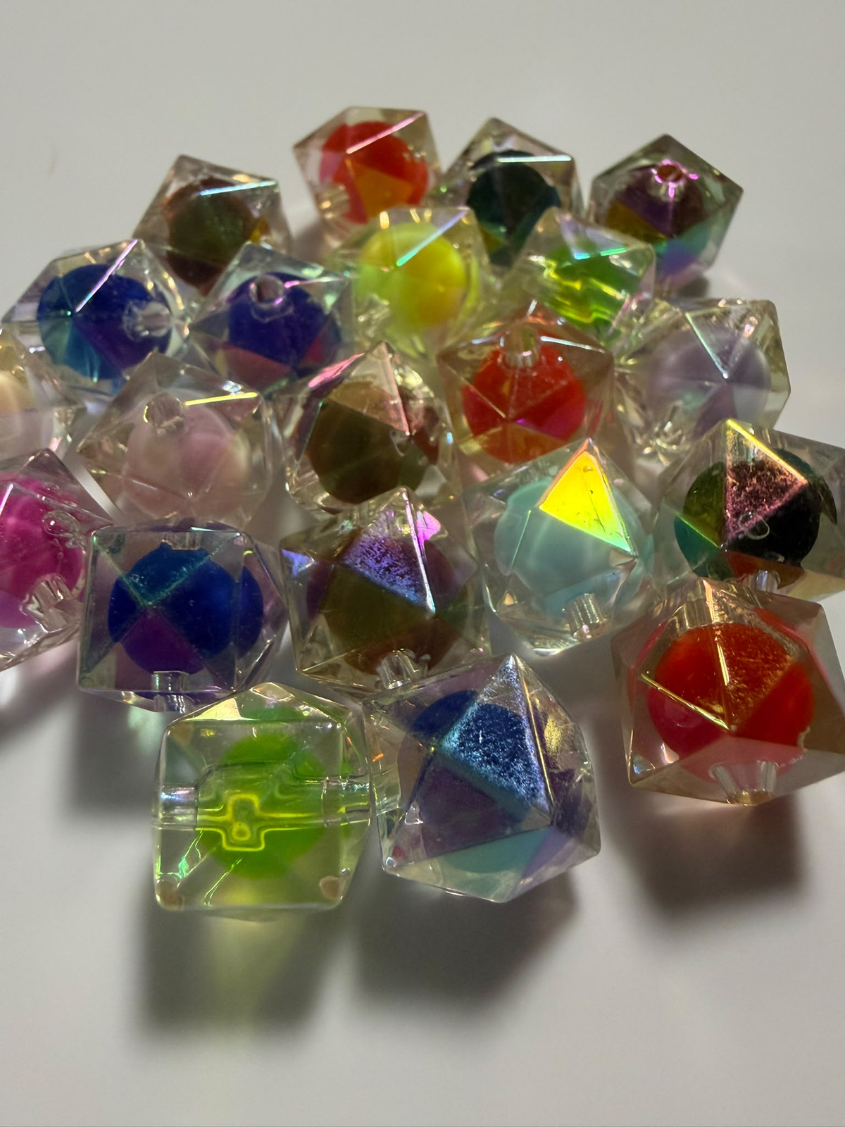 Clear Dice Beads with Coloured Centre (20 PCS)