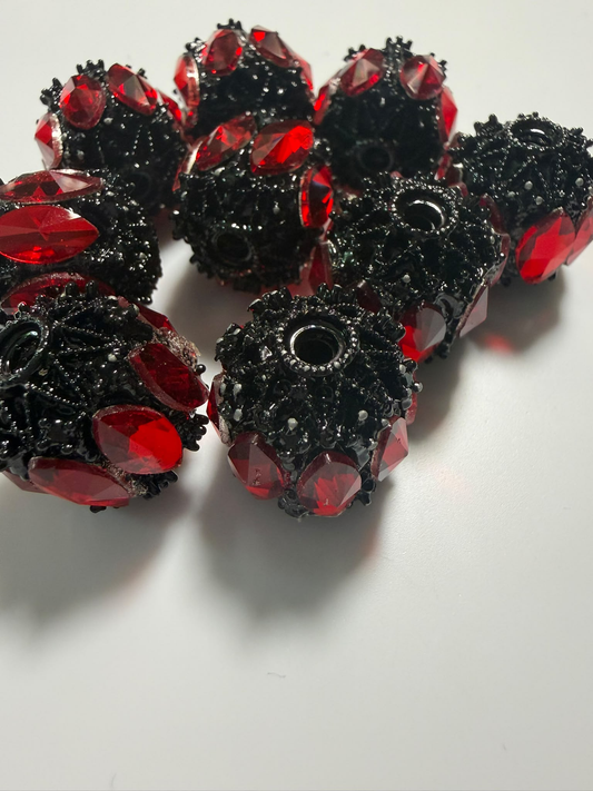 Red Gem Black Focal Beads (3 PCS)