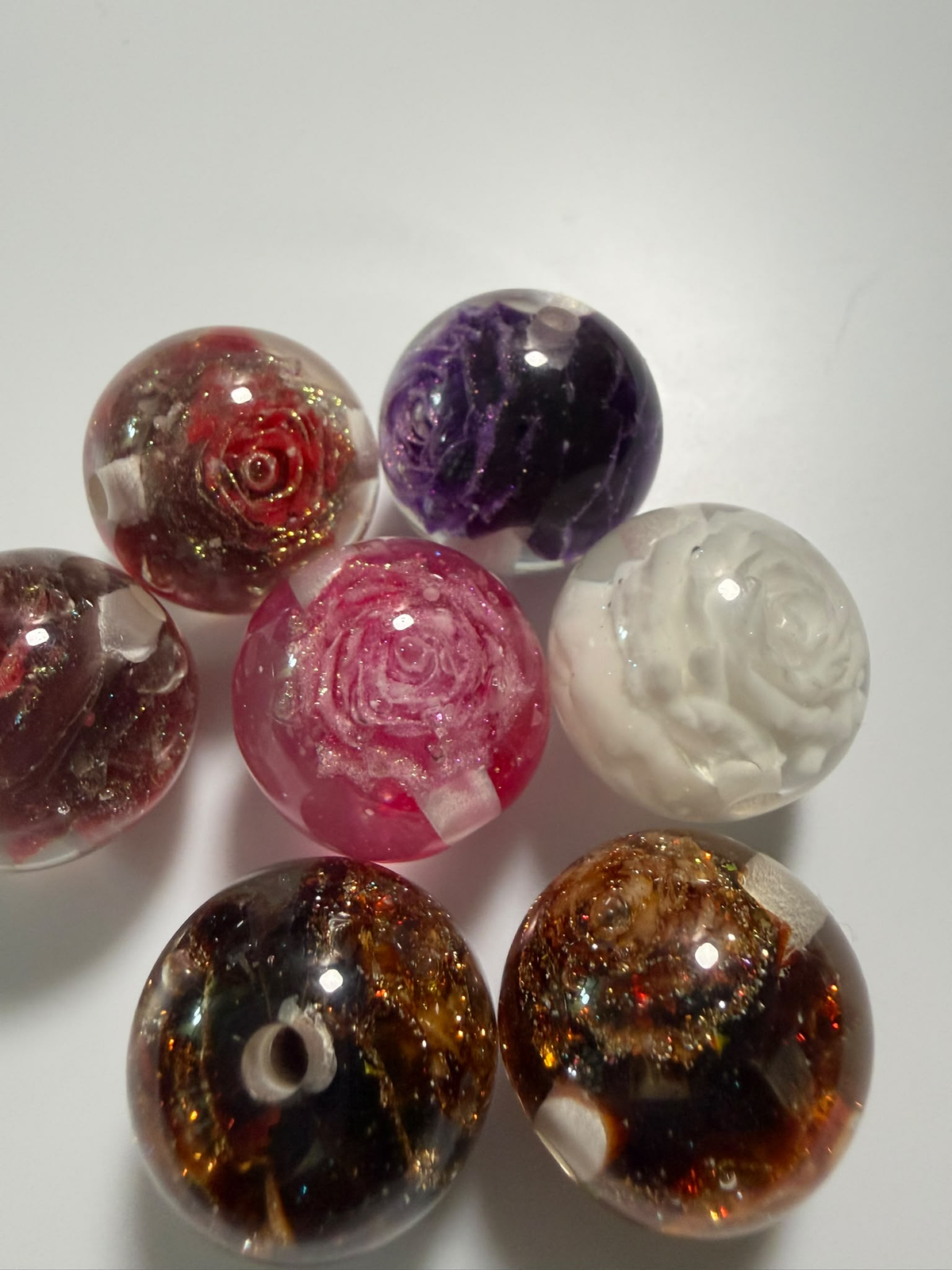 16MM/20MM Resin with Glittery Rose Inside (10 PCS)